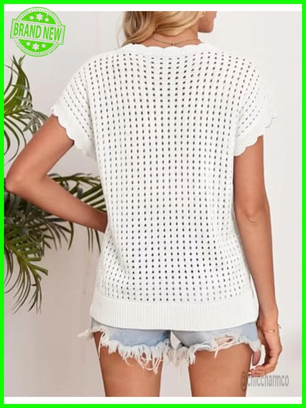 Crochet V Neck Cap Sleeve Sweater Vest - Lightweight Knit Beach Top